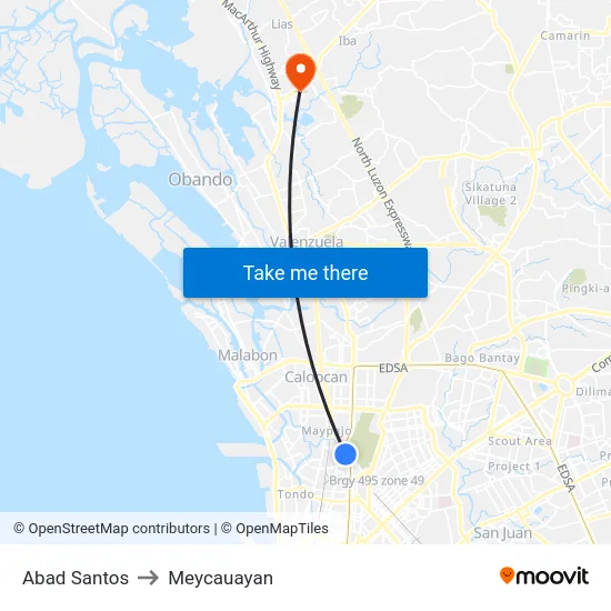 Abad Santos to Meycauayan map