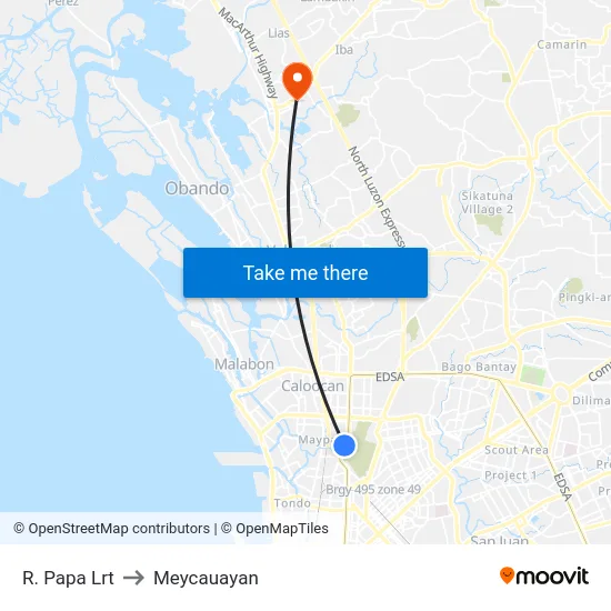 R. Papa Lrt to Meycauayan map