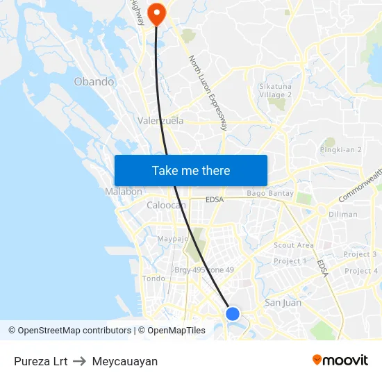 Pureza Lrt to Meycauayan map