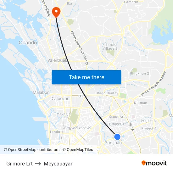 Gilmore Lrt to Meycauayan map