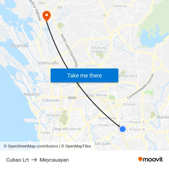 Cubao Lrt to Meycauayan map