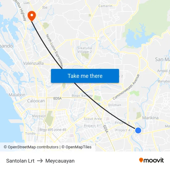 Santolan Lrt to Meycauayan map
