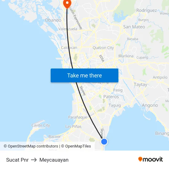 Sucat Pnr to Meycauayan map