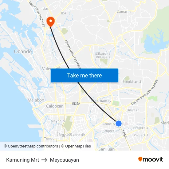 Kamuning Mrt to Meycauayan map