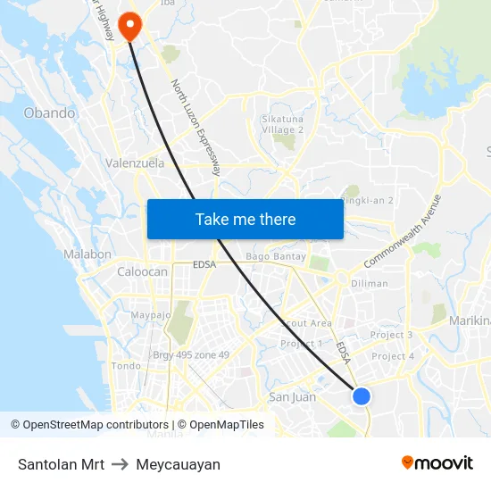 Santolan Mrt to Meycauayan map