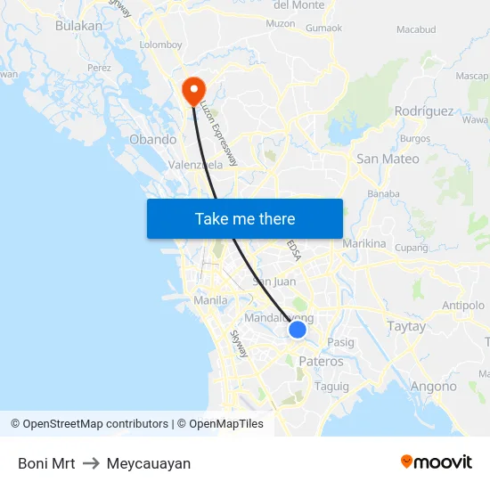 Boni Mrt to Meycauayan map