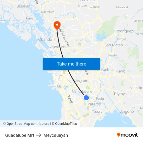 Guadalupe Mrt to Meycauayan map