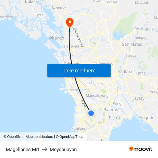 Magellanes Mrt to Meycauayan map