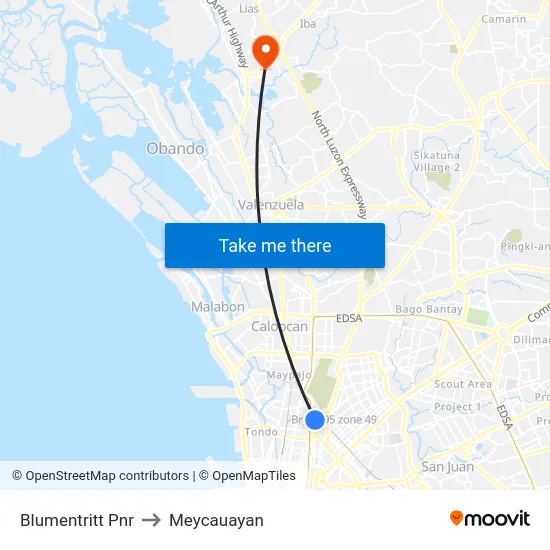 Blumentritt Pnr to Meycauayan map