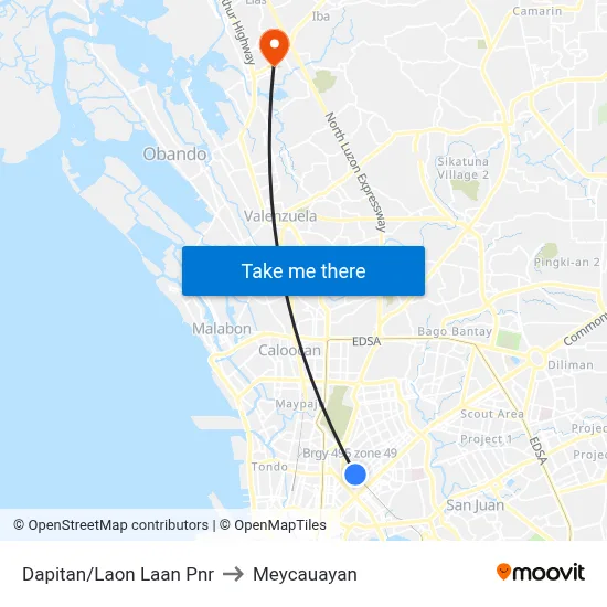 Dapitan/Laon Laan Pnr to Meycauayan map