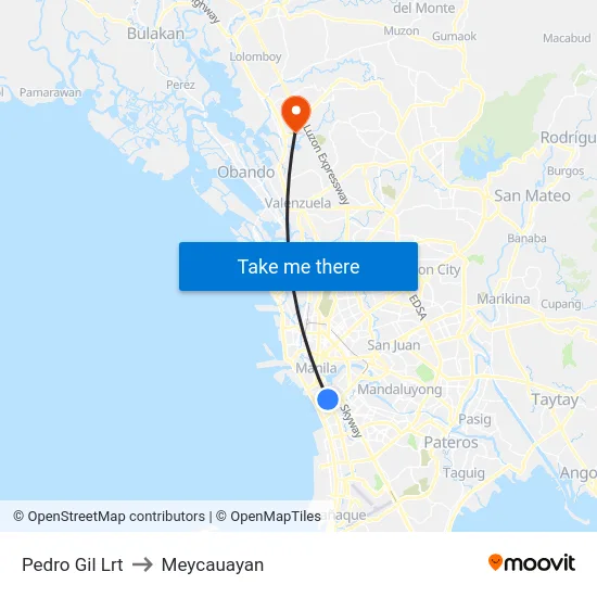 Pedro Gil Lrt to Meycauayan map