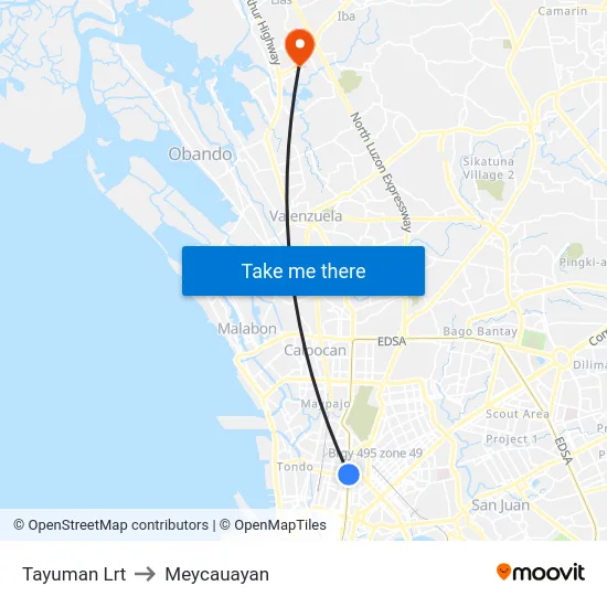 Tayuman Lrt to Meycauayan map