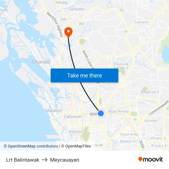 Lrt Balintawak to Meycauayan map