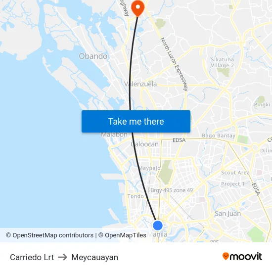 Carriedo Lrt to Meycauayan map