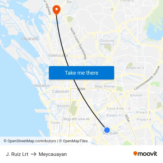J. Ruiz Lrt to Meycauayan map