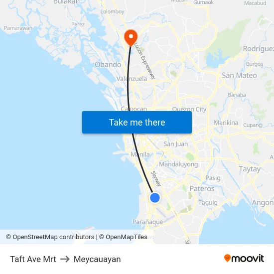 Taft Ave Mrt to Meycauayan map
