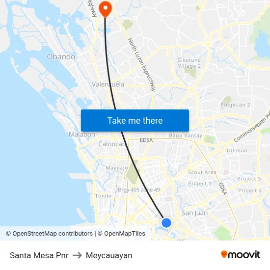 Santa Mesa Pnr to Meycauayan map