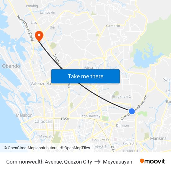 Commonwealth Avenue, Quezon City to Meycauayan map