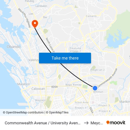 Commonwealth Avenue / University Avenue Intersection, Quezon City to Meycauayan map
