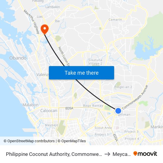 Philippine Coconut Authority, Commonwealth Avenue, Quezon City to Meycauayan map
