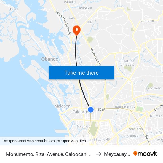 Monumento, Rizal Avenue, Caloocan City to Meycauayan map