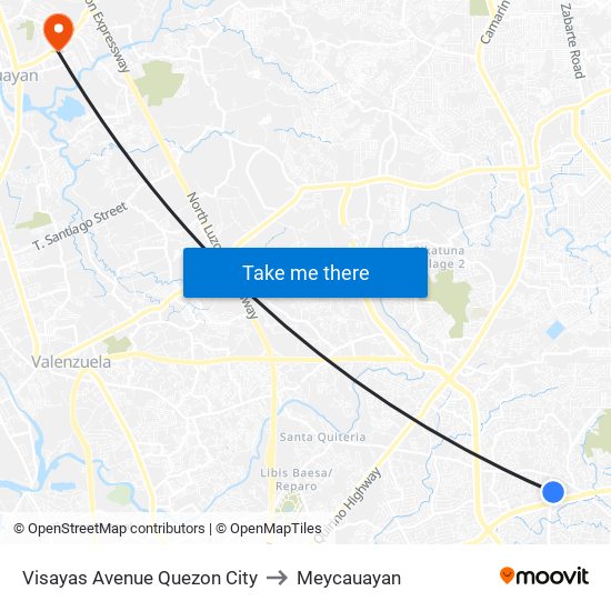 Visayas Avenue Quezon City to Meycauayan map