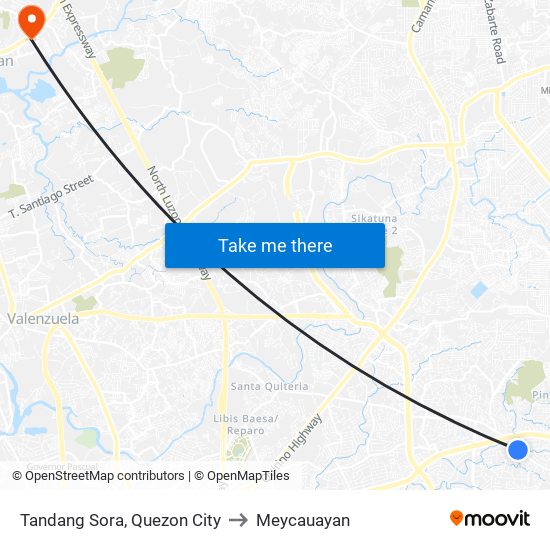 Tandang Sora, Quezon City to Meycauayan map