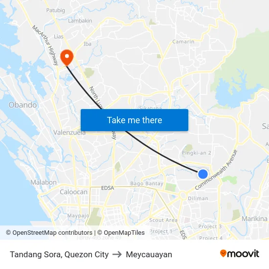 Tandang Sora, Quezon City to Meycauayan map