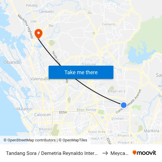 Tandang Sora / Demetria Reynaldo Intersection, Quezon City to Meycauayan map