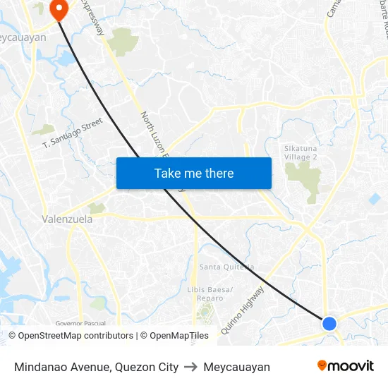 Mindanao Avenue, Quezon City to Meycauayan map