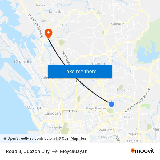 Road 3, Quezon City to Meycauayan map