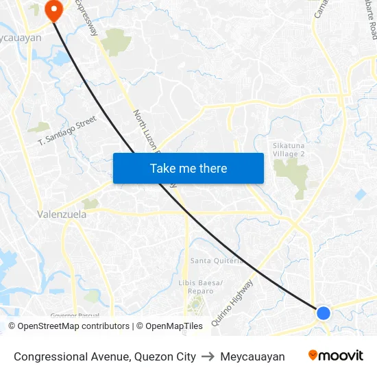 Congressional Avenue, Quezon City to Meycauayan map