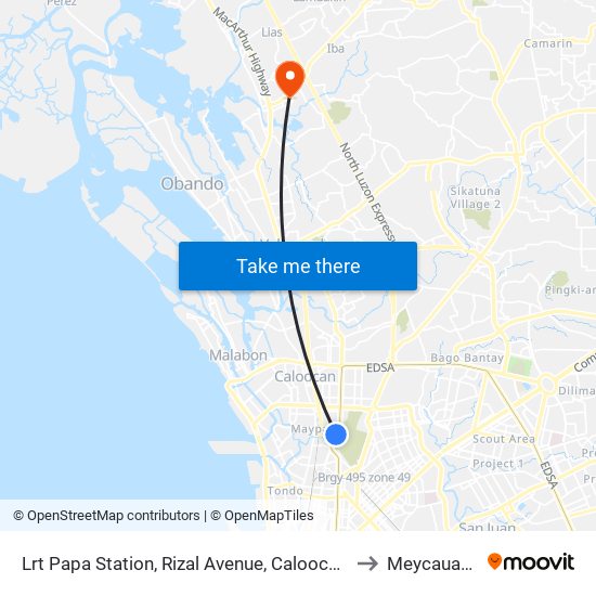Lrt Papa Station, Rizal  Avenue, Caloocan City to Meycauayan map