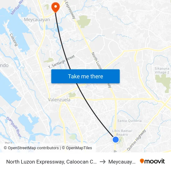 North Luzon Expressway, Caloocan City to Meycauayan map