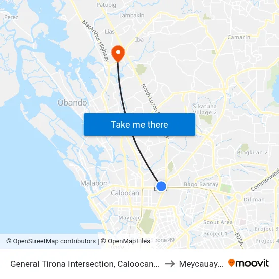 General Tirona Intersection, Caloocan City to Meycauayan map
