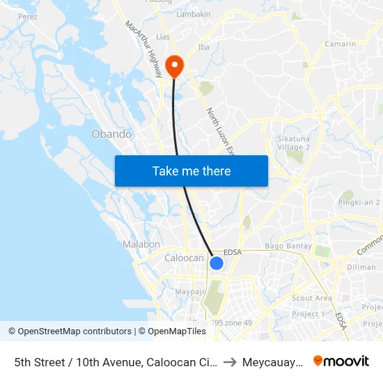 5th Street / 10th Avenue, Caloocan City to Meycauayan map