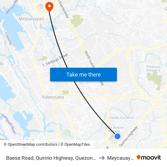 Baesa Road, Quirino Highway, Quezon City to Meycauayan map