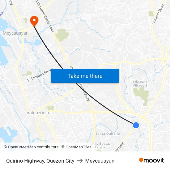 Quirino Highway, Quezon City to Meycauayan map