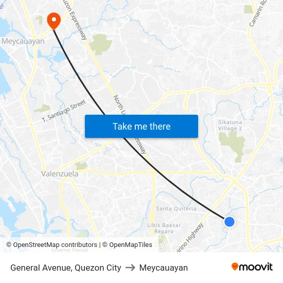General Avenue, Quezon City to Meycauayan map