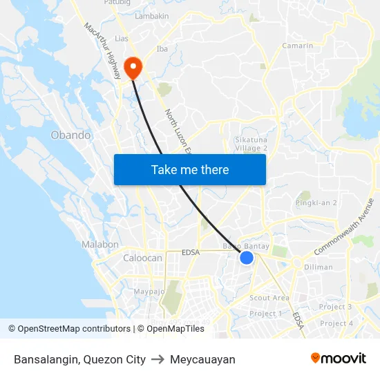 Bansalangin, Quezon City to Meycauayan map