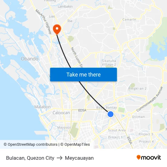 Bulacan, Quezon City to Meycauayan map