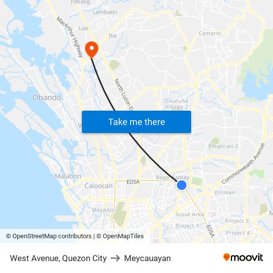 West Avenue, Quezon City to Meycauayan map