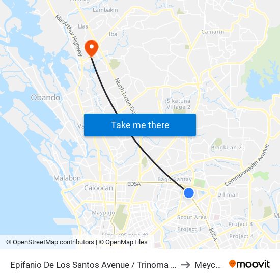 Epifanio De Los Santos Avenue / Trinoma Access Road, Quezon City to Meycauayan map