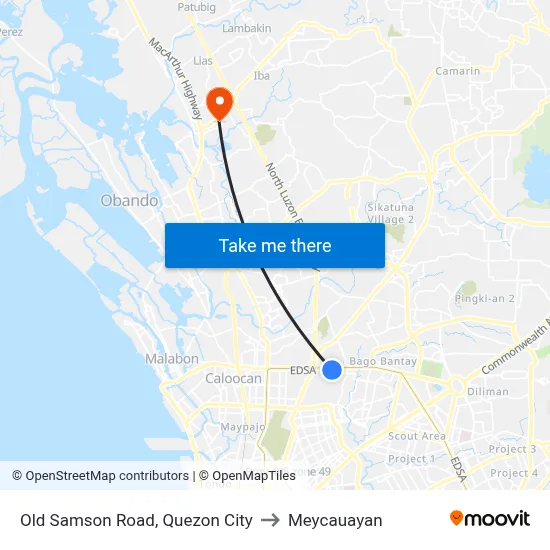 Old Samson Road, Quezon City to Meycauayan map