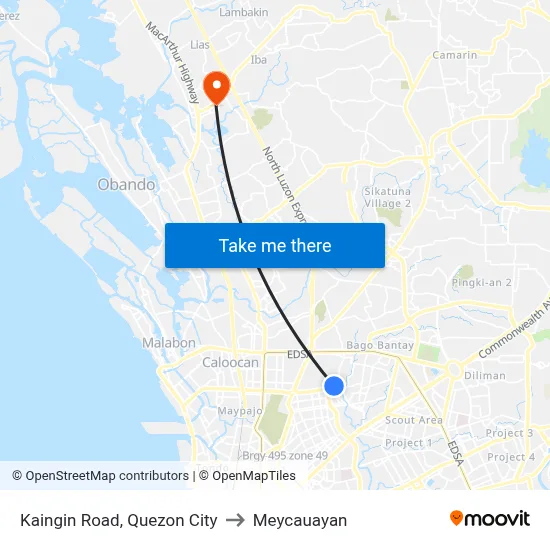 Kaingin Road, Quezon City to Meycauayan map