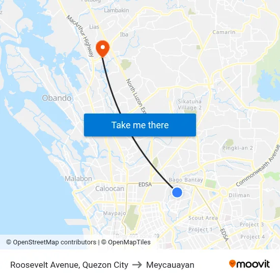 Roosevelt Avenue, Quezon City to Meycauayan map