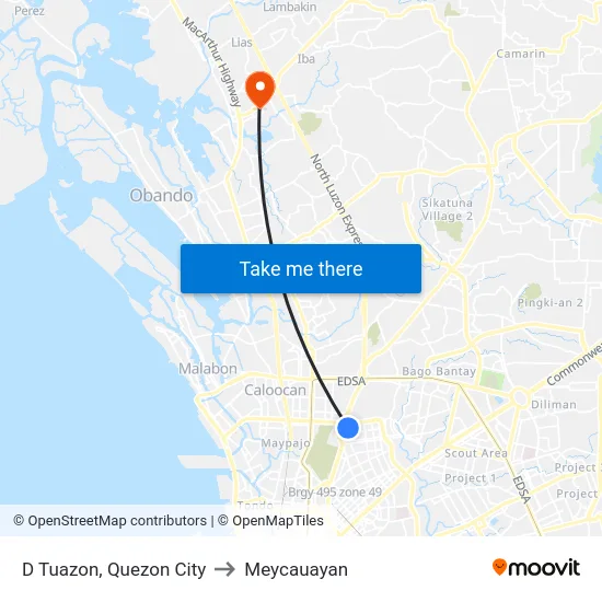 D Tuazon, Quezon City to Meycauayan map