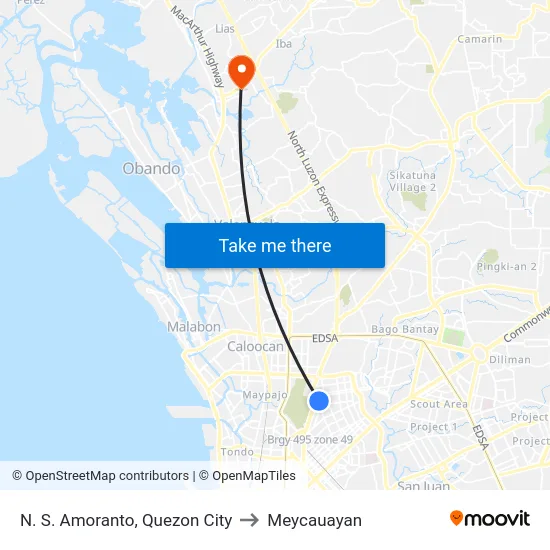 N. S. Amoranto, Quezon City to Meycauayan map