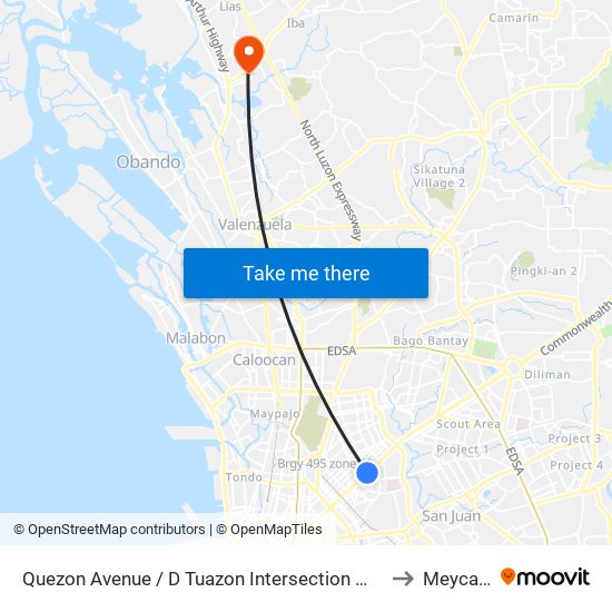 Quezon Avenue / D Tuazon Intersection West Bound, Quezon City to Meycauayan map