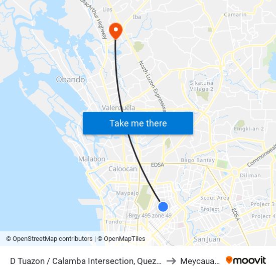 D Tuazon / Calamba Intersection, Quezon City to Meycauayan map